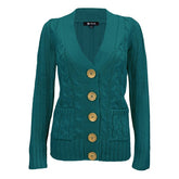 Women Cable Knitted Functional Button Pocket Cardigan Sweater  Zarnesh